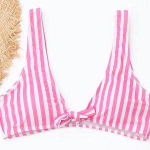 Pink & White Striped Bikini Top